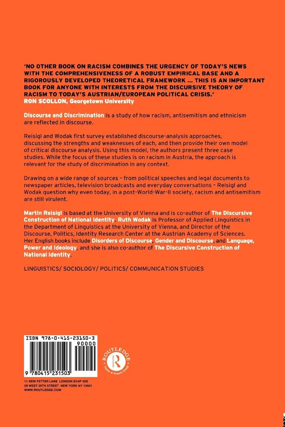 Rückseite: 9780415231503 | Discourse and Discrimination | Rhetorics of Racism and Antisemitism
