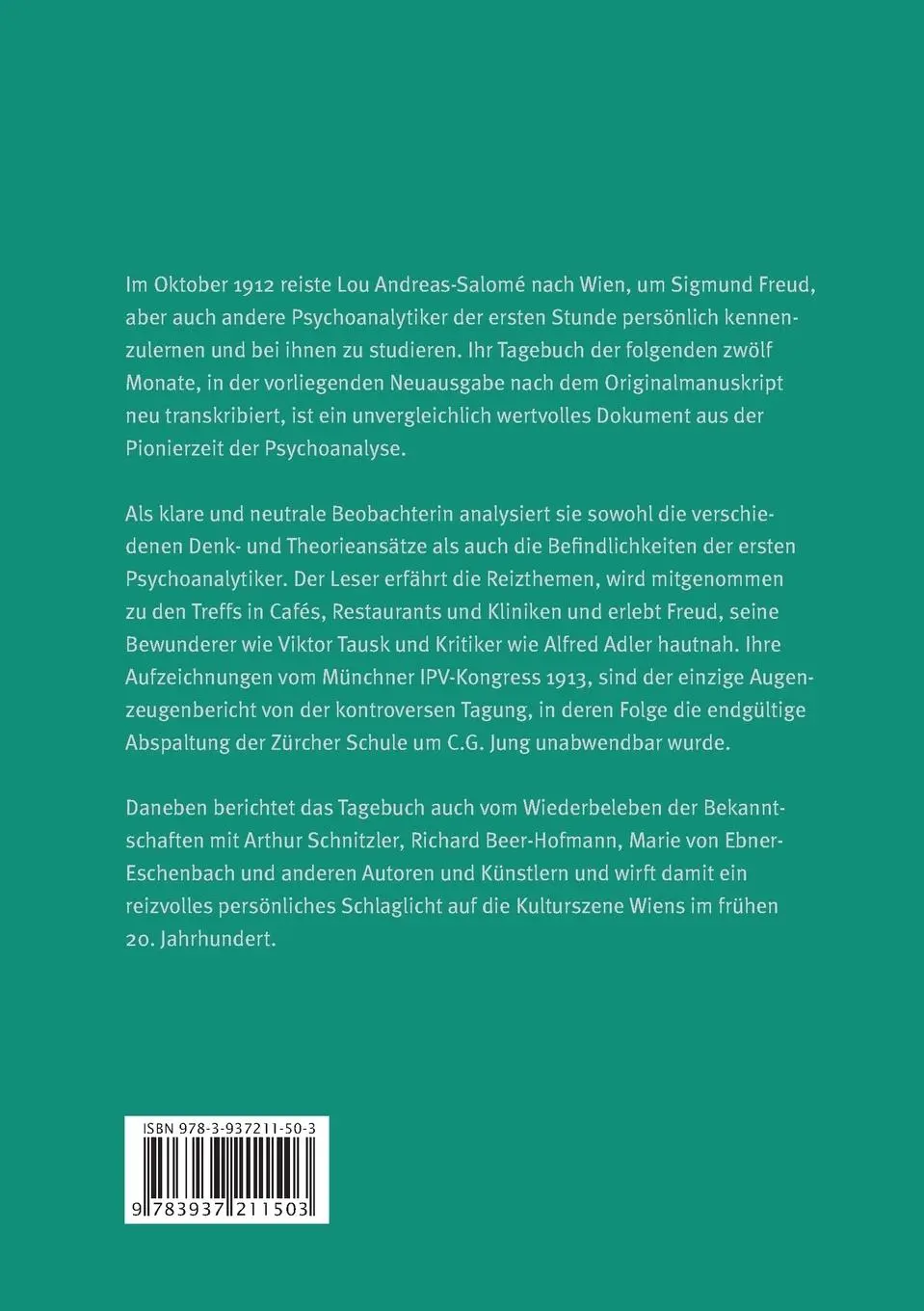 Rückseite: 9783937211503 | In der Schule bei Freud | Tagebuch eines Jahres 1912/13 | Taschenbuch