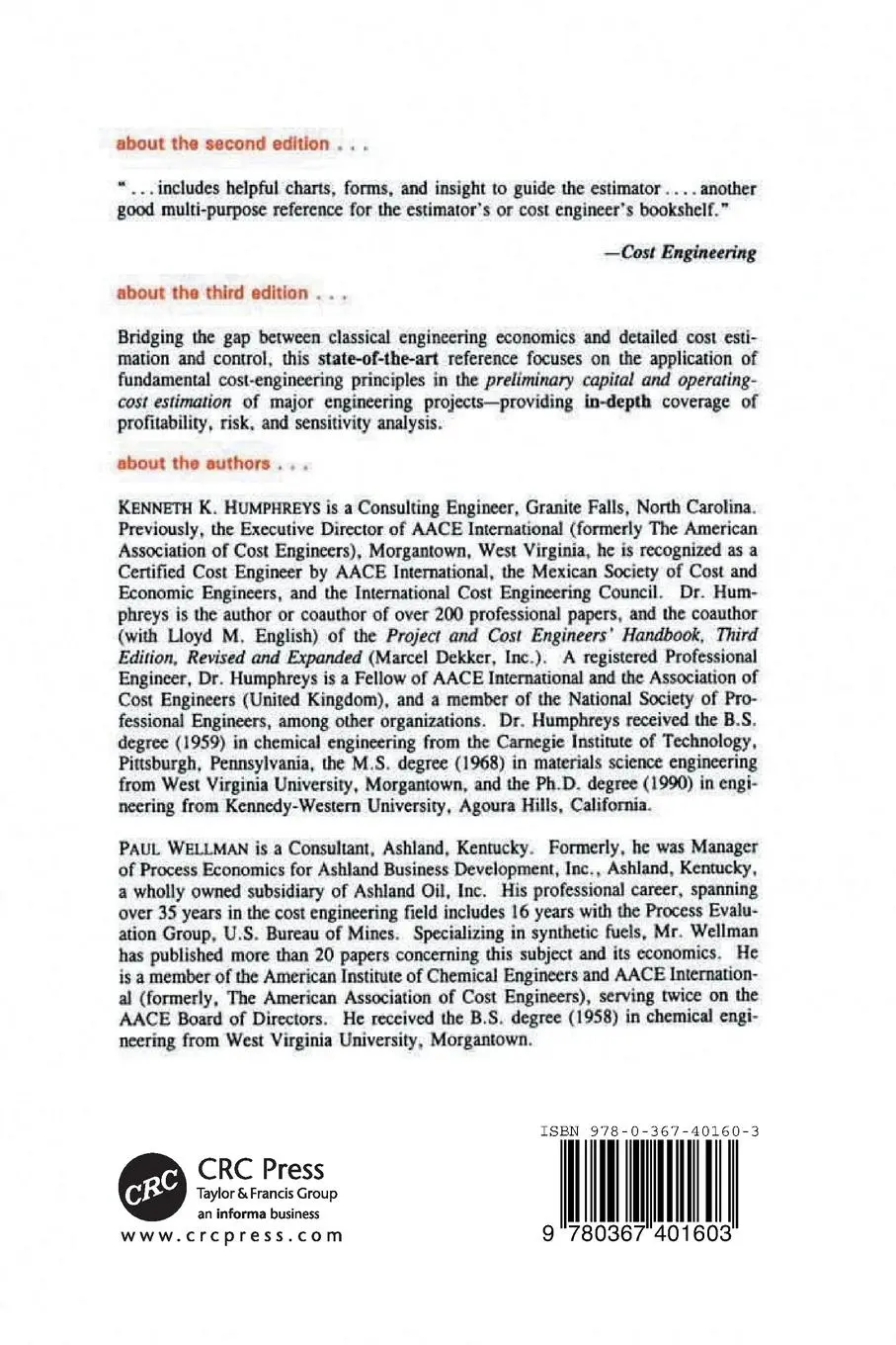 Rückseite: 9780367401603 | Basic Cost Engineering | Kenneth K Humphreys (u. a.) | Taschenbuch