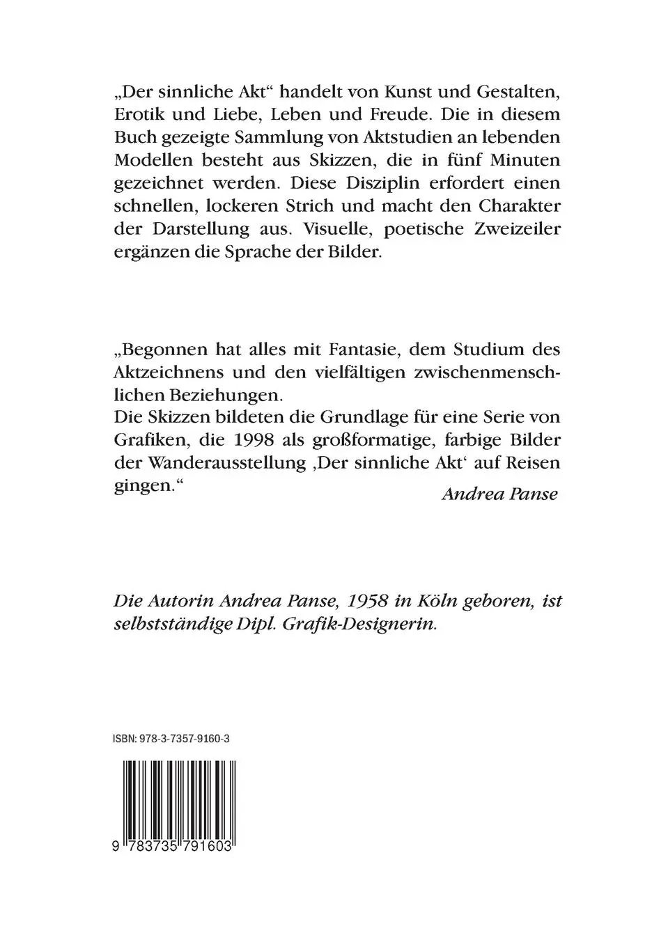 Rückseite: 9783735791603 | Der sinnliche Akt | Ein Bildband | Andrea Panse | Taschenbuch | 56 S.