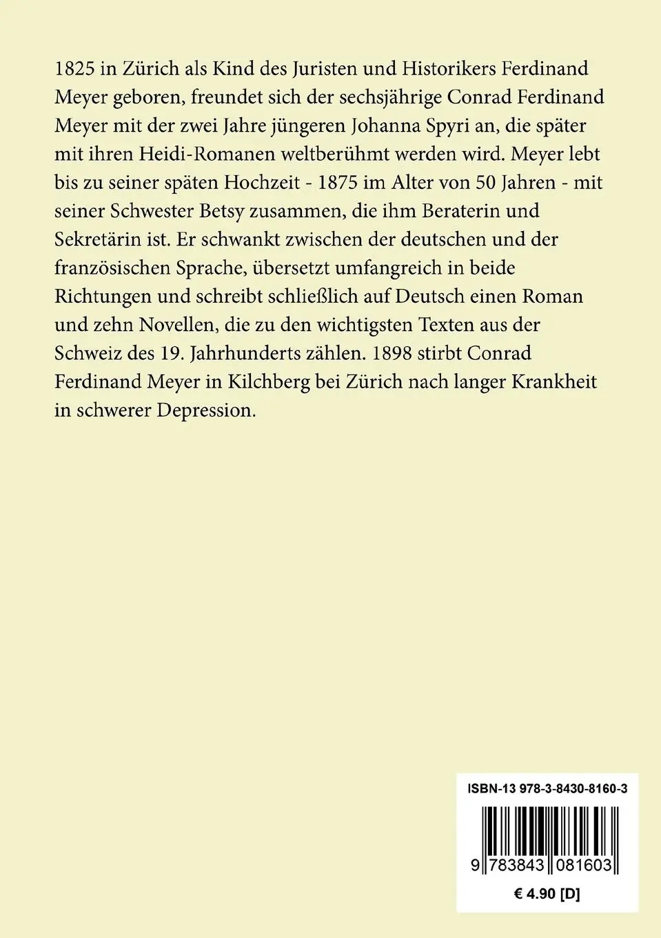 Rückseite: 9783843081603 | Das Amulett | Conrad Ferdinand Meyer | Taschenbuch | 60 S. | Deutsch