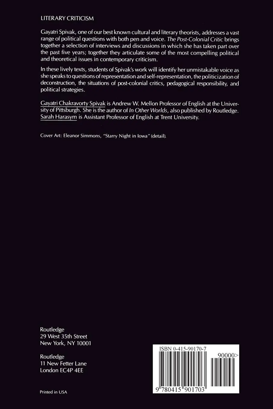 Rückseite: 9780415901703 | The Post-Colonial Critic | Interviews, Strategies, Dialogues | Buch