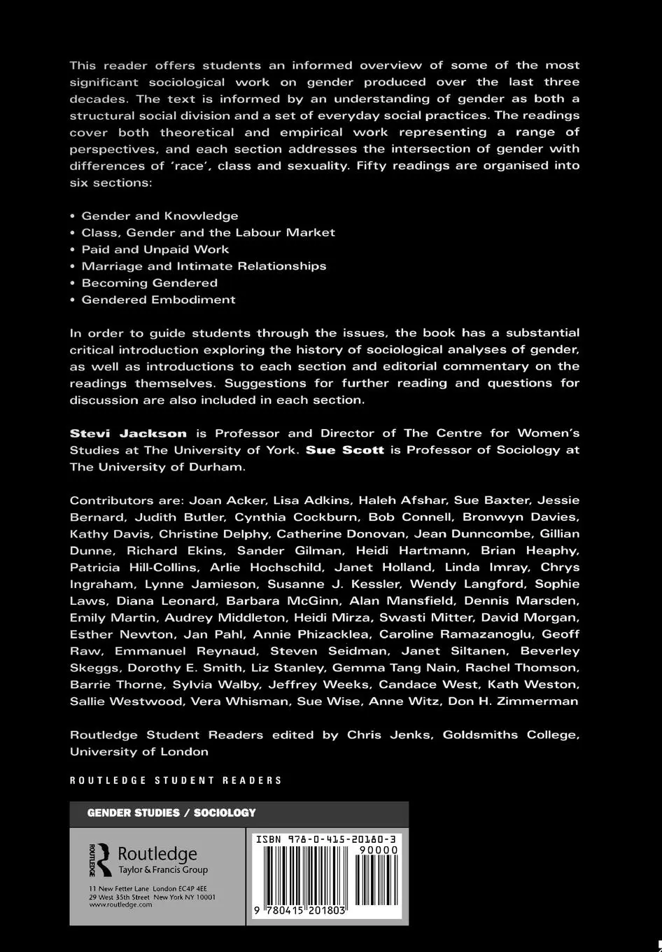 Rückseite: 9780415201803 | Gender | A Sociological Reader | Stevi Jackson (u. a.) | Taschenbuch