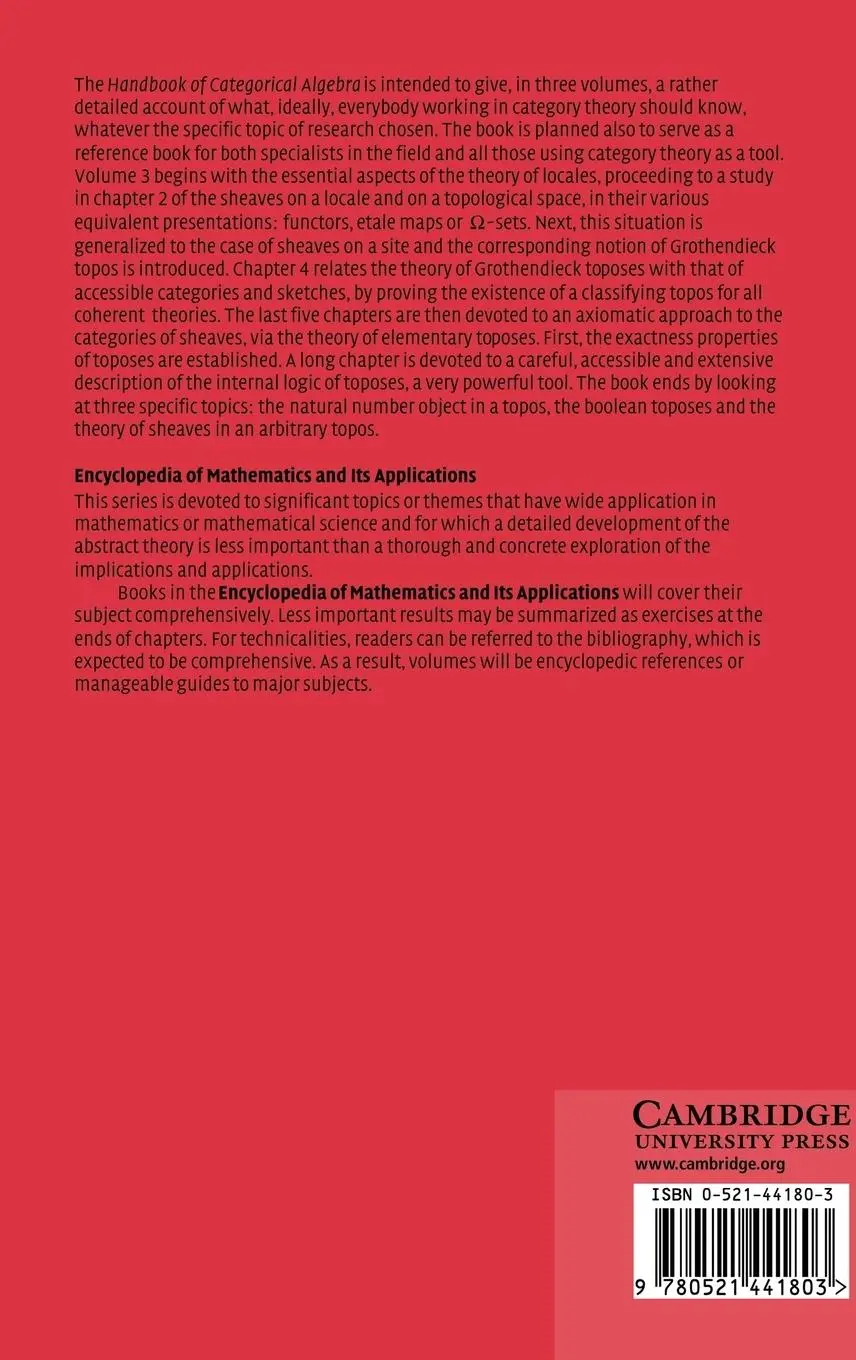 Rückseite: 9780521441803 | Handbook of Categorical Algebra | Volume 3, Sheaf Theory | Borceux