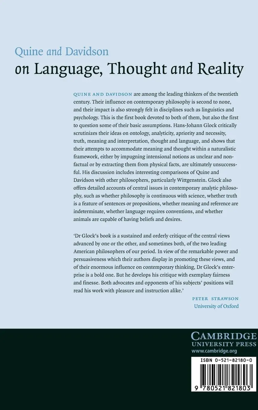 Rückseite: 9780521821803 | Quine and Davidson on Language, Thought and Reality | Glock | Buch