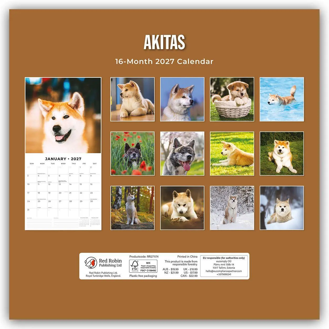 Rückseite: 9781837011803 | Akitas - Akita 2027 - 16-Monatskalender | Robin Red | Kalender | 28 S.