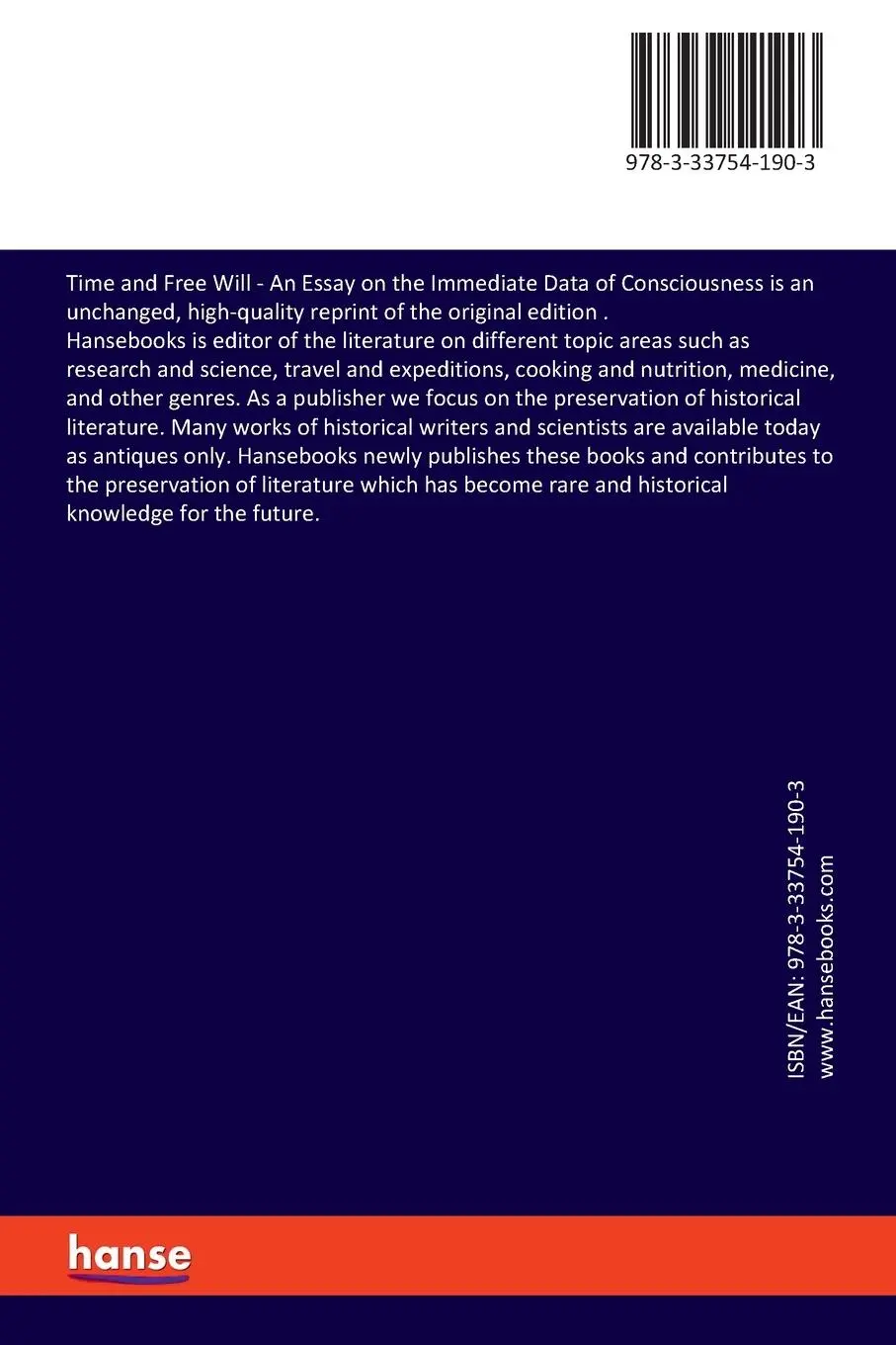 Rückseite: 9783337541903 | Time and Free Will | An Essay on the Immediate Data of Consciousness