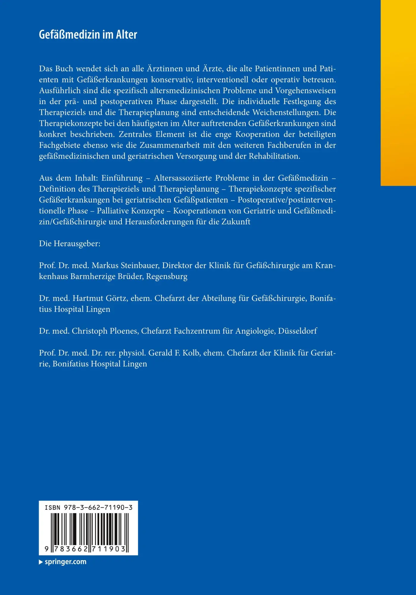 Rückseite: 9783662711903 | Gefäßmedizin im Alter | Markus Steinbauer (u. a.) | Taschenbuch | xi