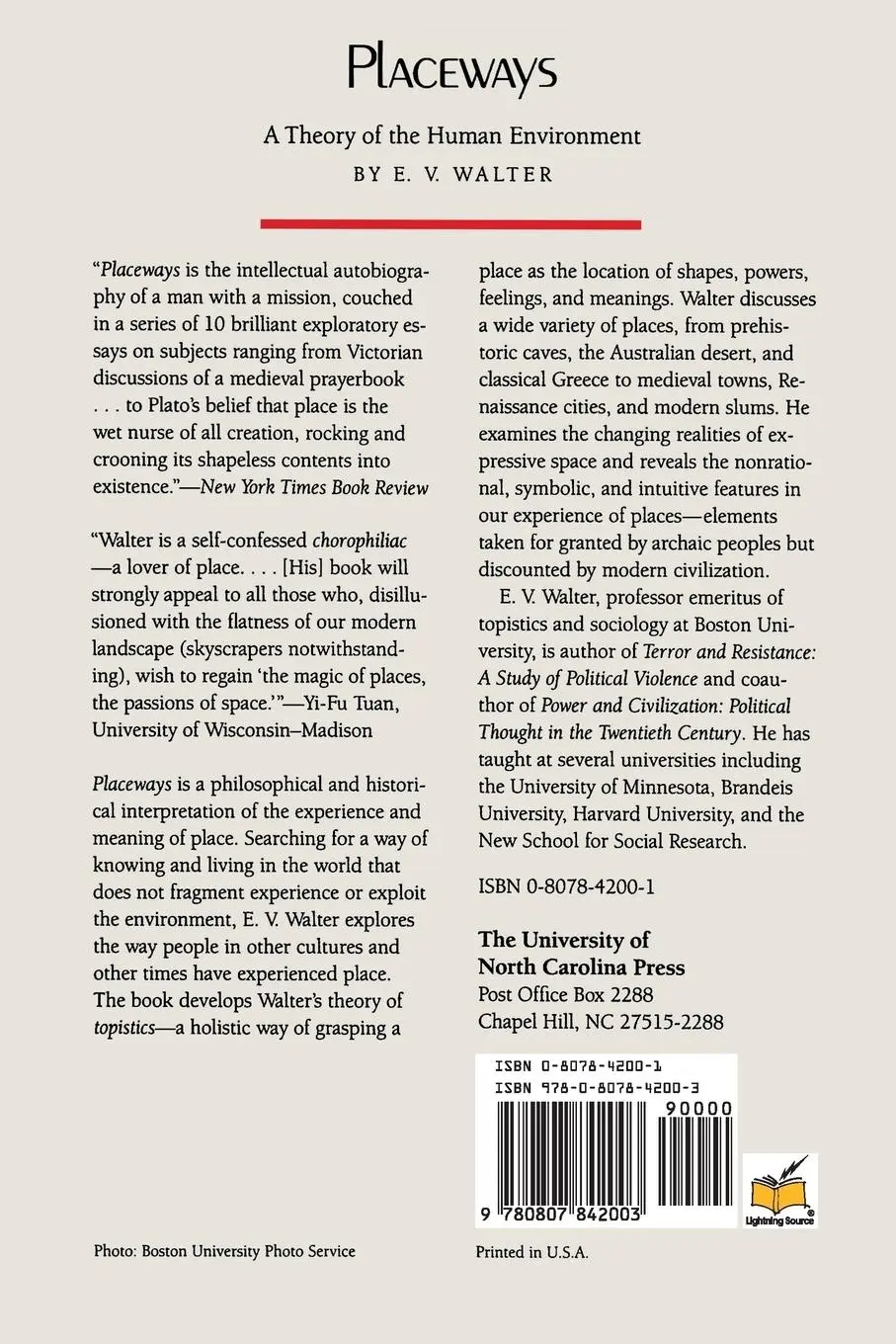 Rückseite: 9780807842003 | Placeways | A Theory of the Human Environment | E. V. Walter | Buch