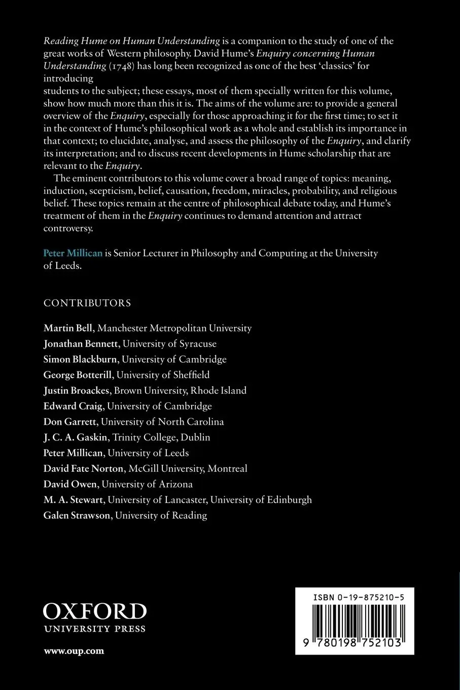 Rückseite: 9780198752103 | Reading Hume on Human Understanding | Essays on the First Enquiry