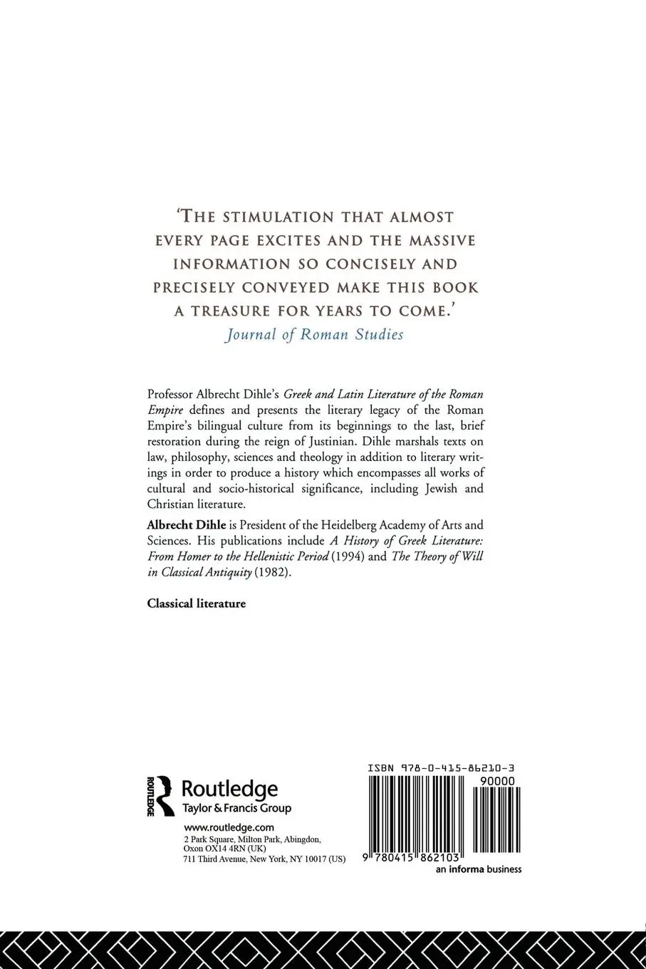 Rückseite: 9780415862103 | Greek and Latin Literature of the Roman Empire | Albrecht Dihle | Buch