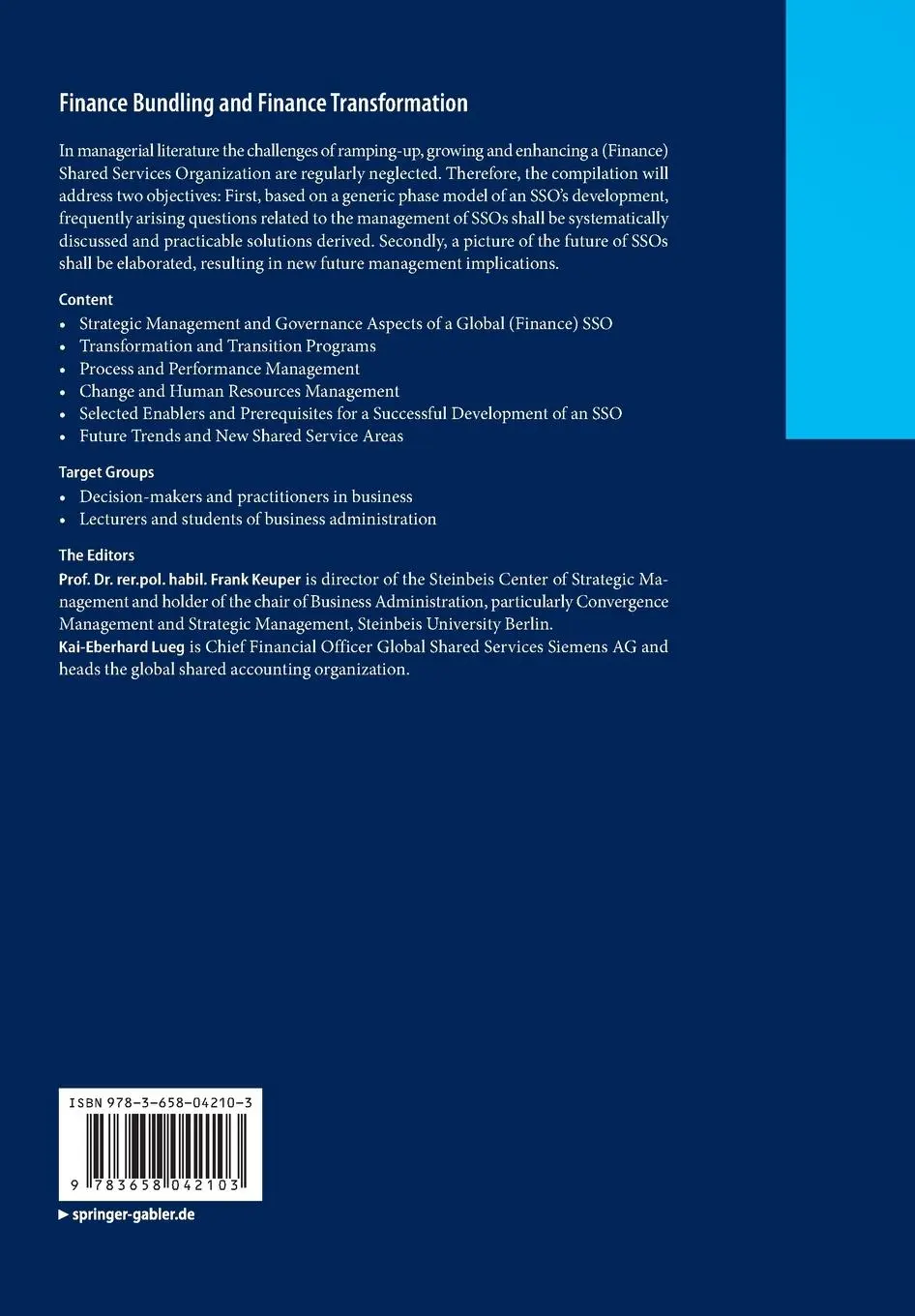 Rückseite: 9783658042103 | Finance Bundling and Finance Transformation | Frank Keuper (u. a.)