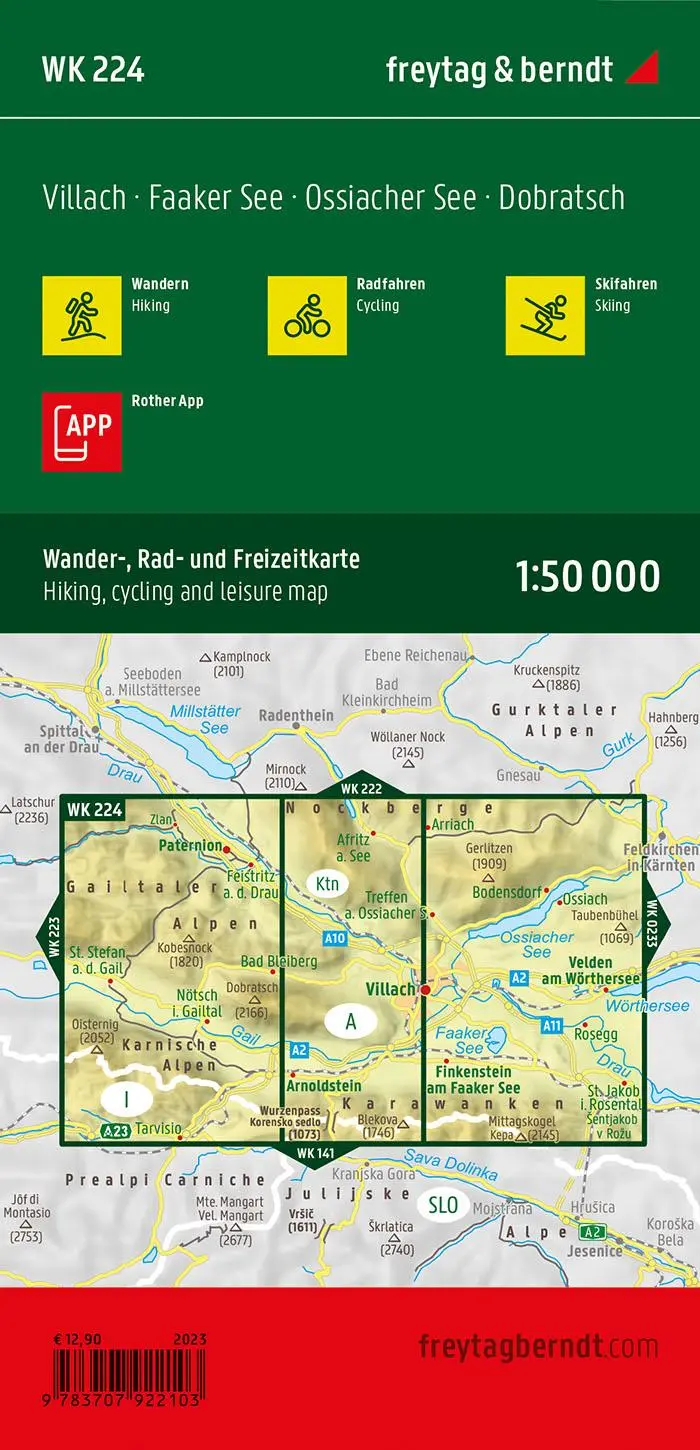 Rückseite: 9783707922103 | freytag &amp; berndt Wanderkarte WK 224 Villach - Faaker See, Ossiacher...