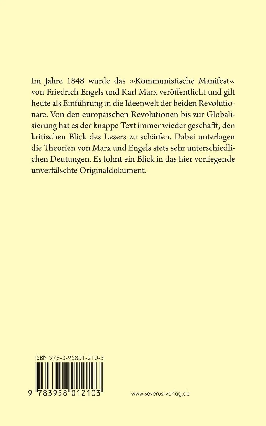 Rückseite: 9783958012103 | Das kommunistische Manifest | Karl Marx (u. a.) | Taschenbuch | 76 S.