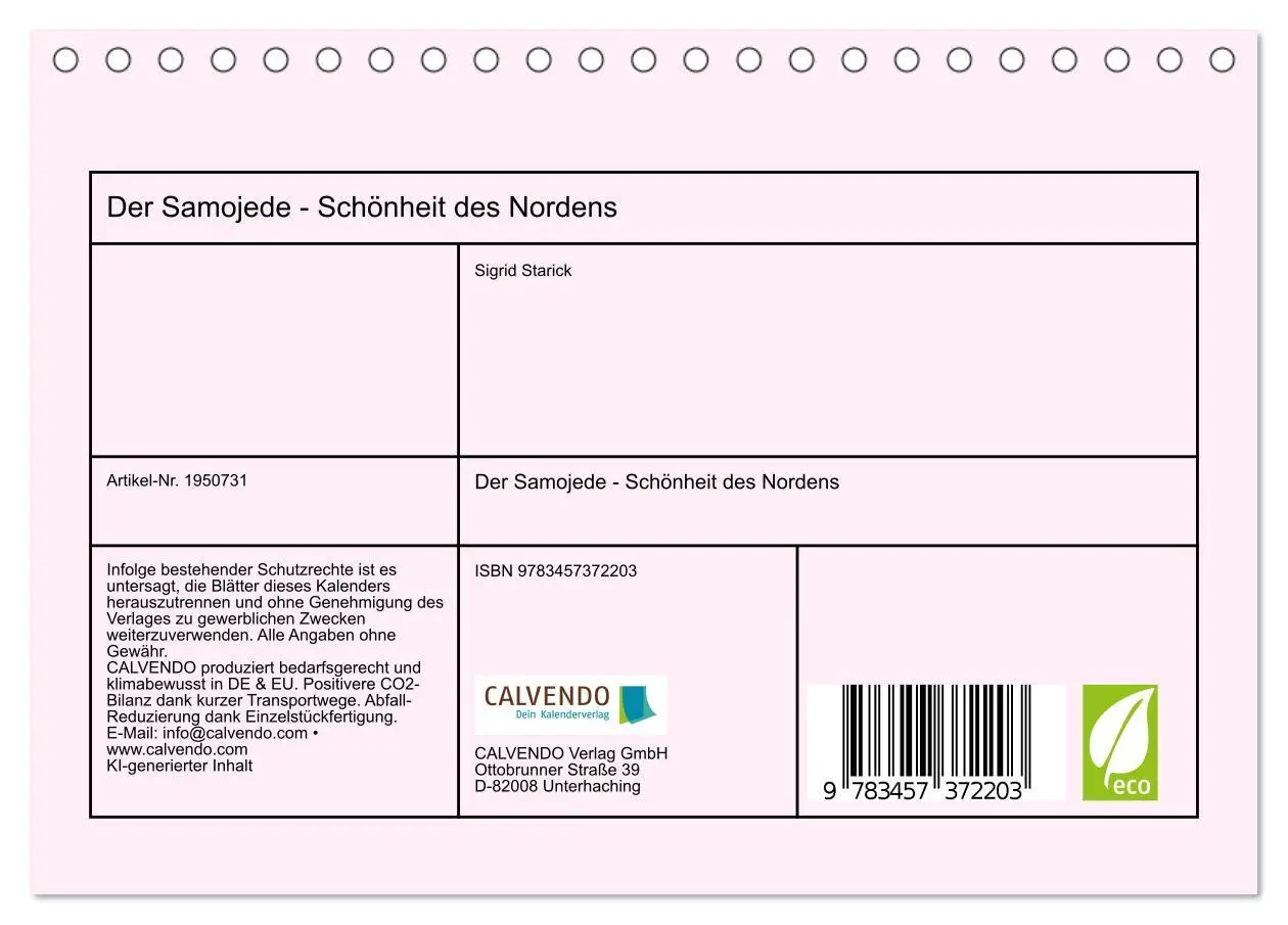 Bild: 9783457372203 | Der Samojede - Schönheit des Nordens (Tischkalender 2026 DIN A5...