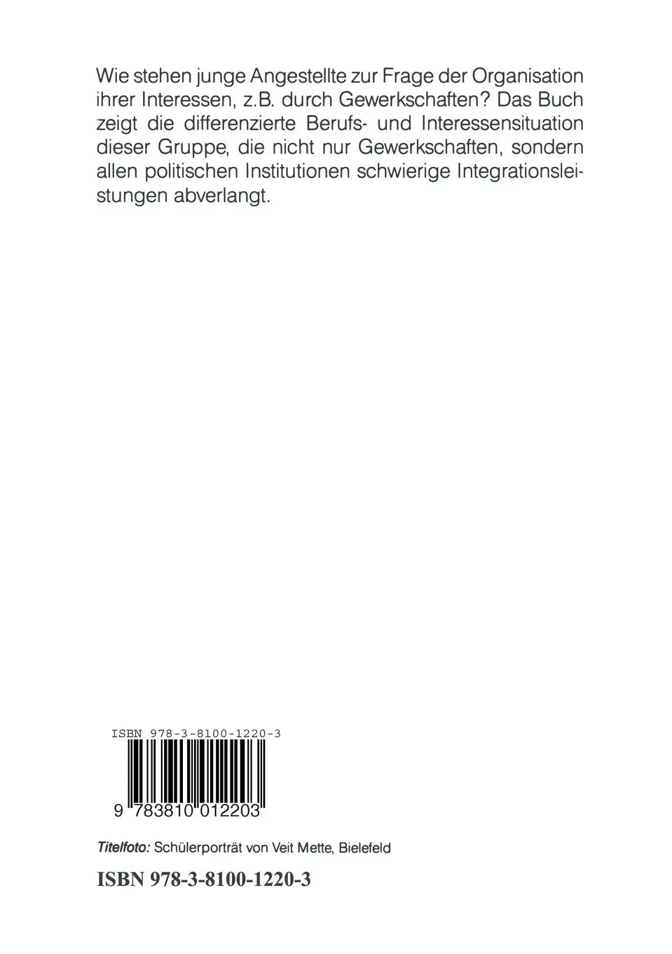Rückseite: 9783810012203 | Jugendliche Angestellte | Selbstbehauptung gegen Solidarität? | Buch