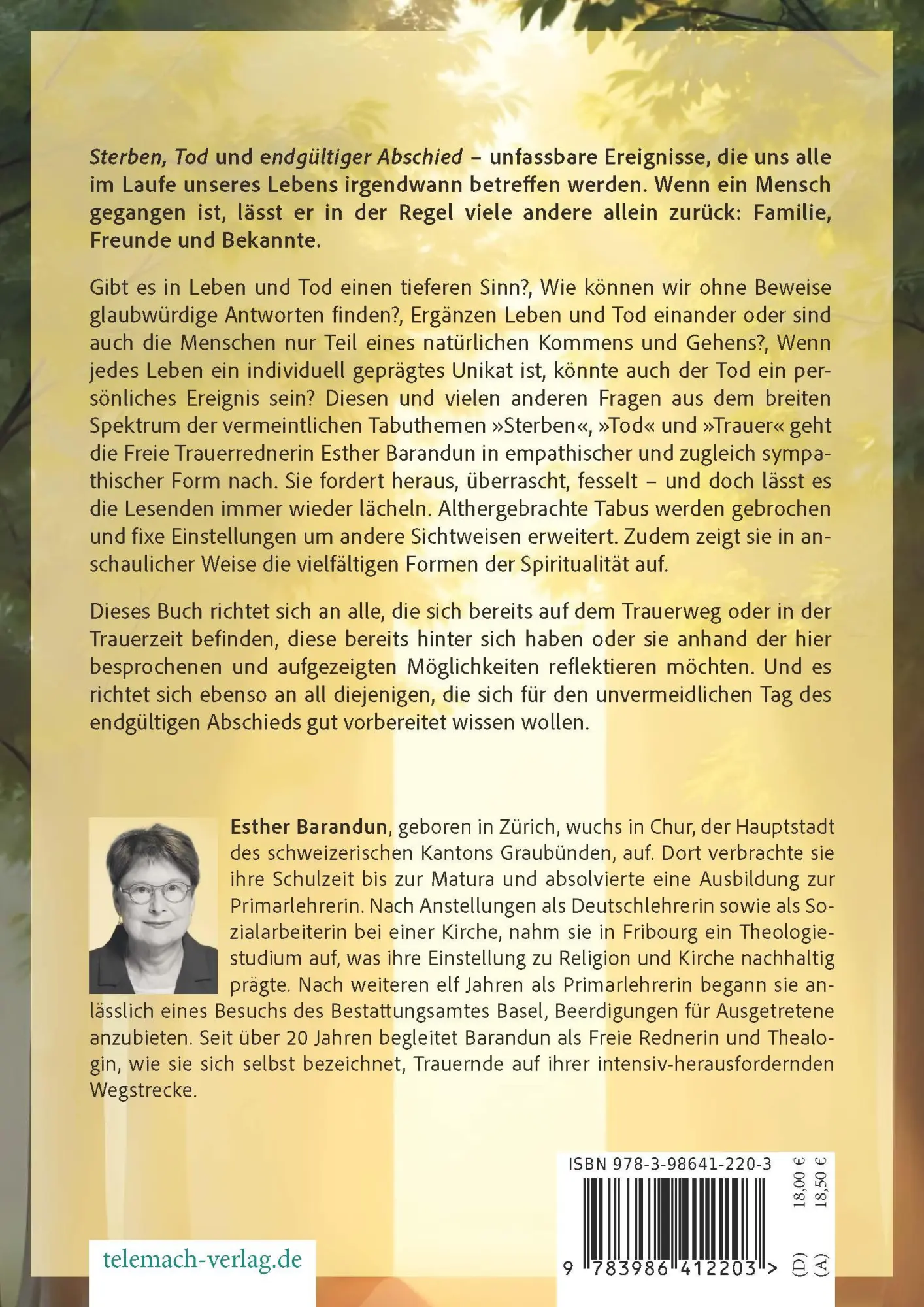 Rückseite: 9783986412203 | Die Sache mit dem Tod | Esther Barandun | Taschenbuch | 180 S. | 2025