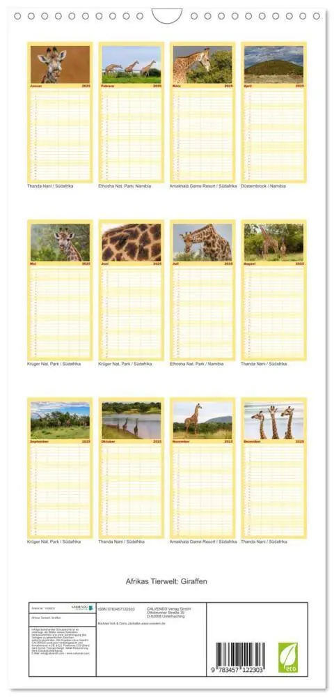 Bild: 9783457122303 | Familienplaner 2025 - Afrikas Tierwelt: Giraffen mit 5 Spalten...
