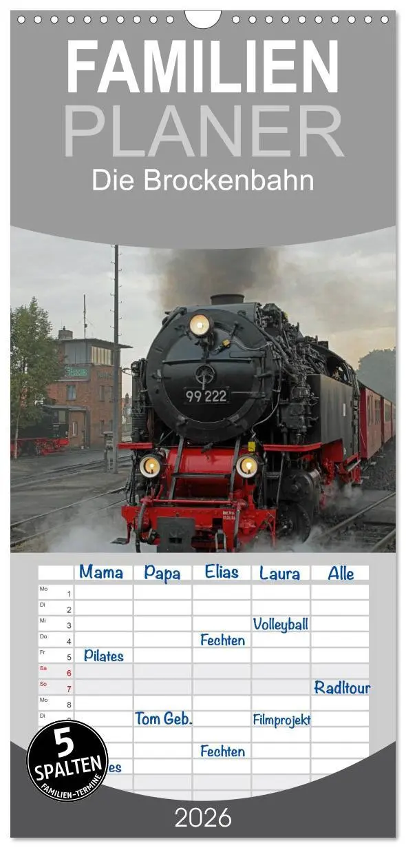 Cover: 9783516522303 | Familienplaner 2026 - Die Brockenbahn mit 5 Spalten (Wandkalender,...
