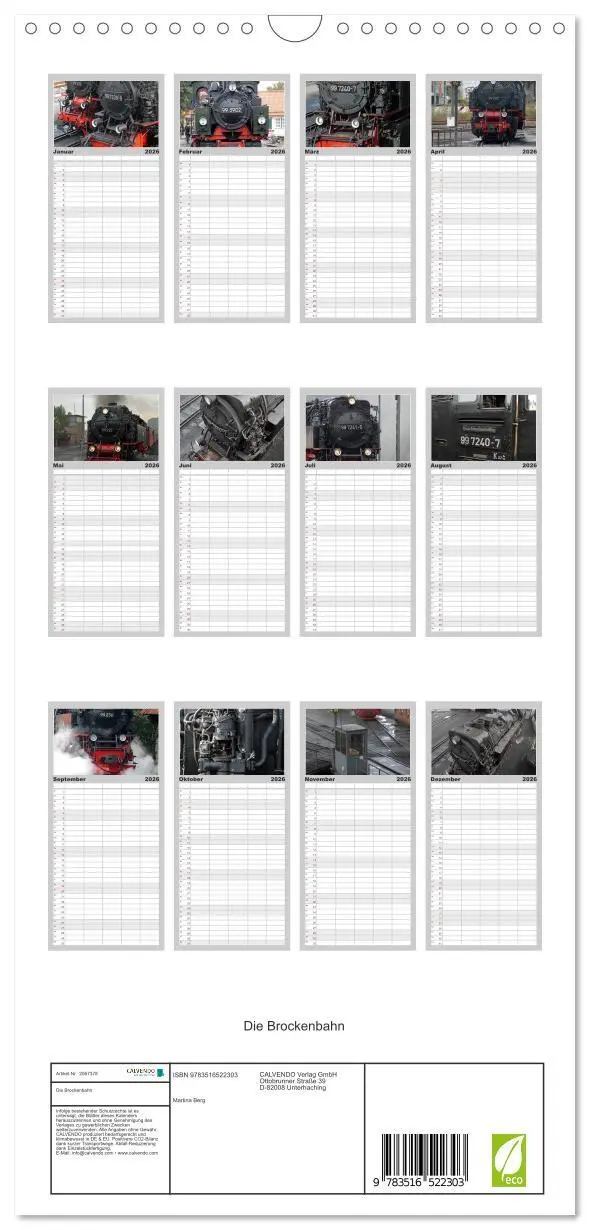 Bild: 9783516522303 | Familienplaner 2026 - Die Brockenbahn mit 5 Spalten (Wandkalender,...