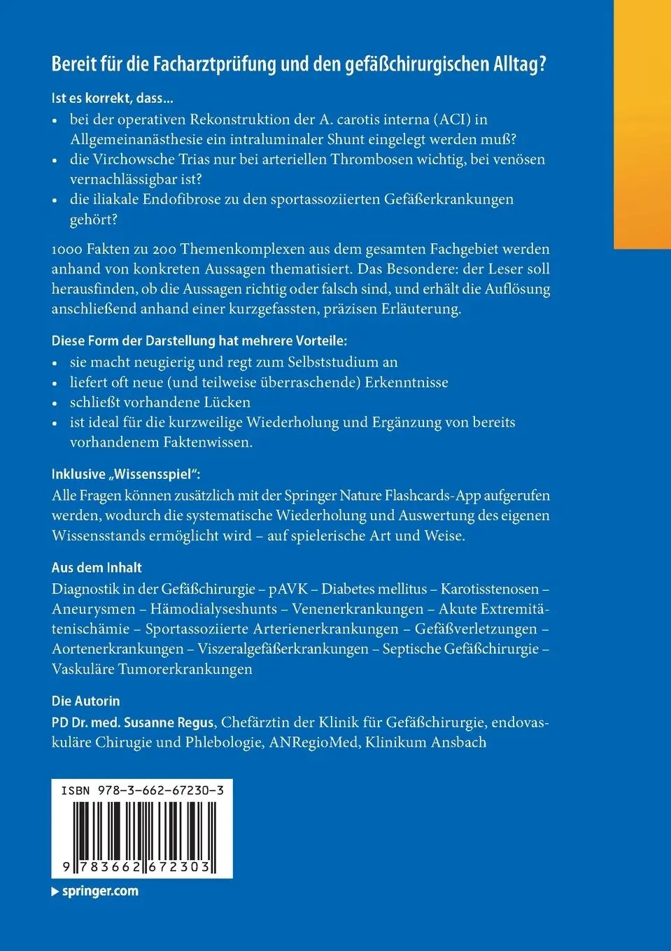 Rückseite: 9783662672303 | Gefäßchirurgie Fragen und Antworten | Susanne Regus | Bundle | Deutsch