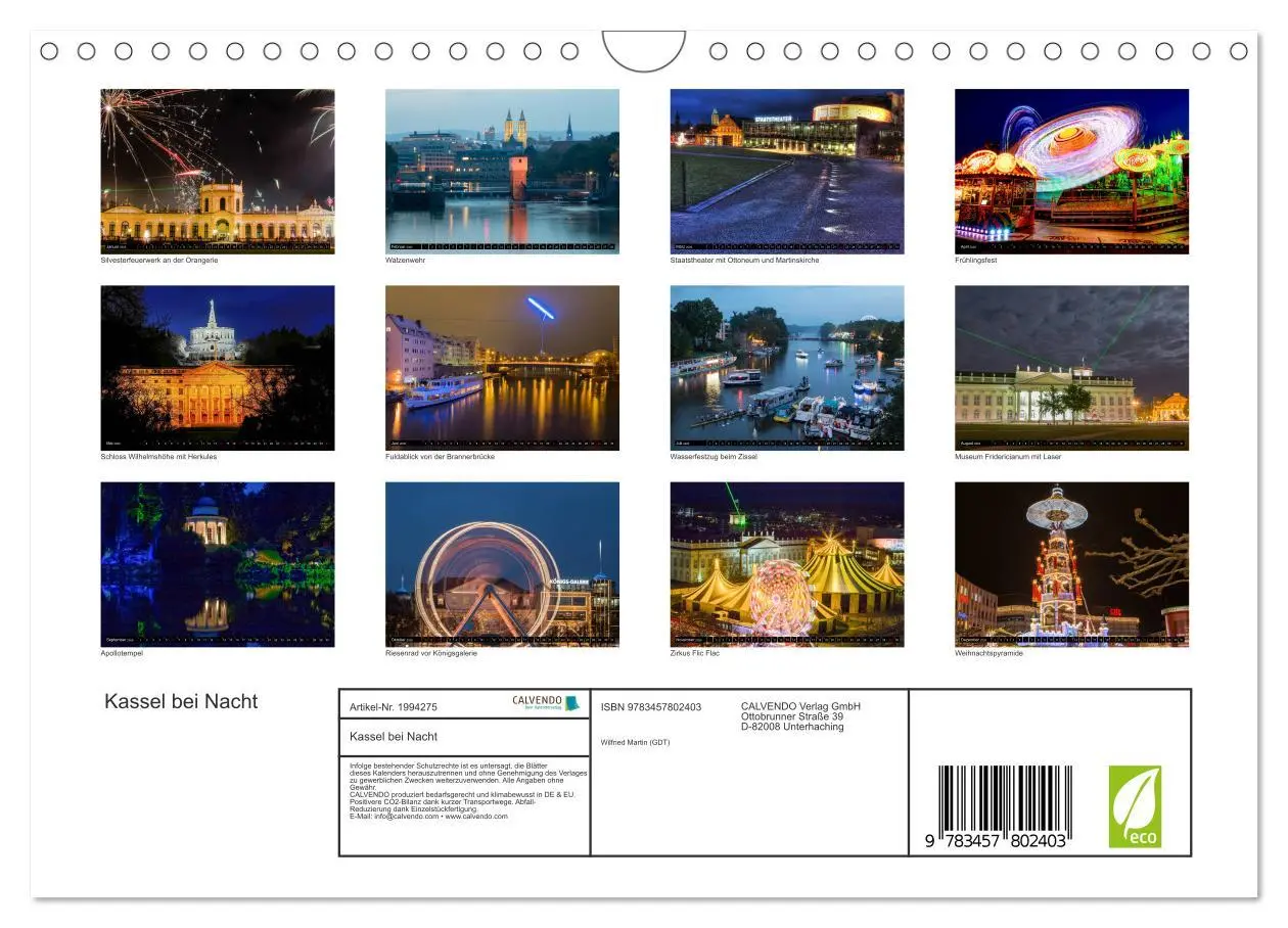 Bild: 9783457802403 | Kassel bei Nacht (Wandkalender 2026 DIN A4 quer), CALVENDO...