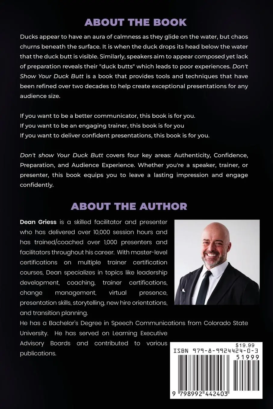 Rückseite: 9798992442403 | Don't Show Your Duck Butt | Tools to Kick A$$ In Front of Any Audience