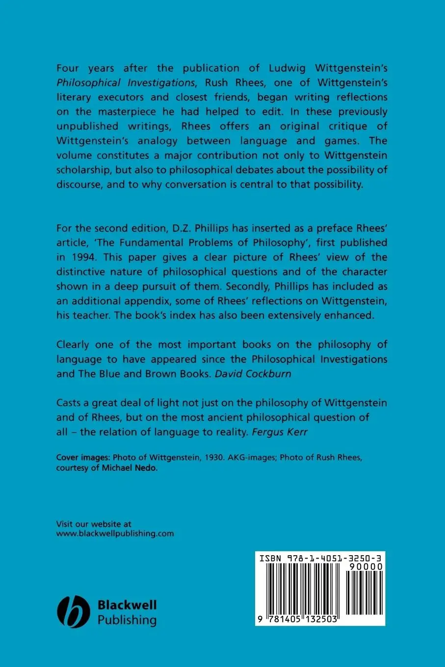 Rückseite: 9781405132503 | Wittgenstein and the Possibility of Discourse | Rush Rhees | Buch