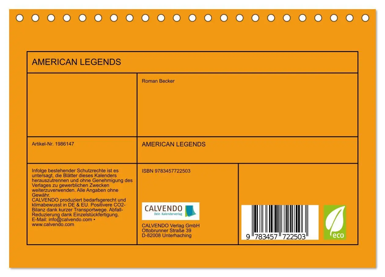 Bild: 9783457722503 | AMERICAN LEGENDS (Tischkalender 2026 DIN A5 quer), CALVENDO...