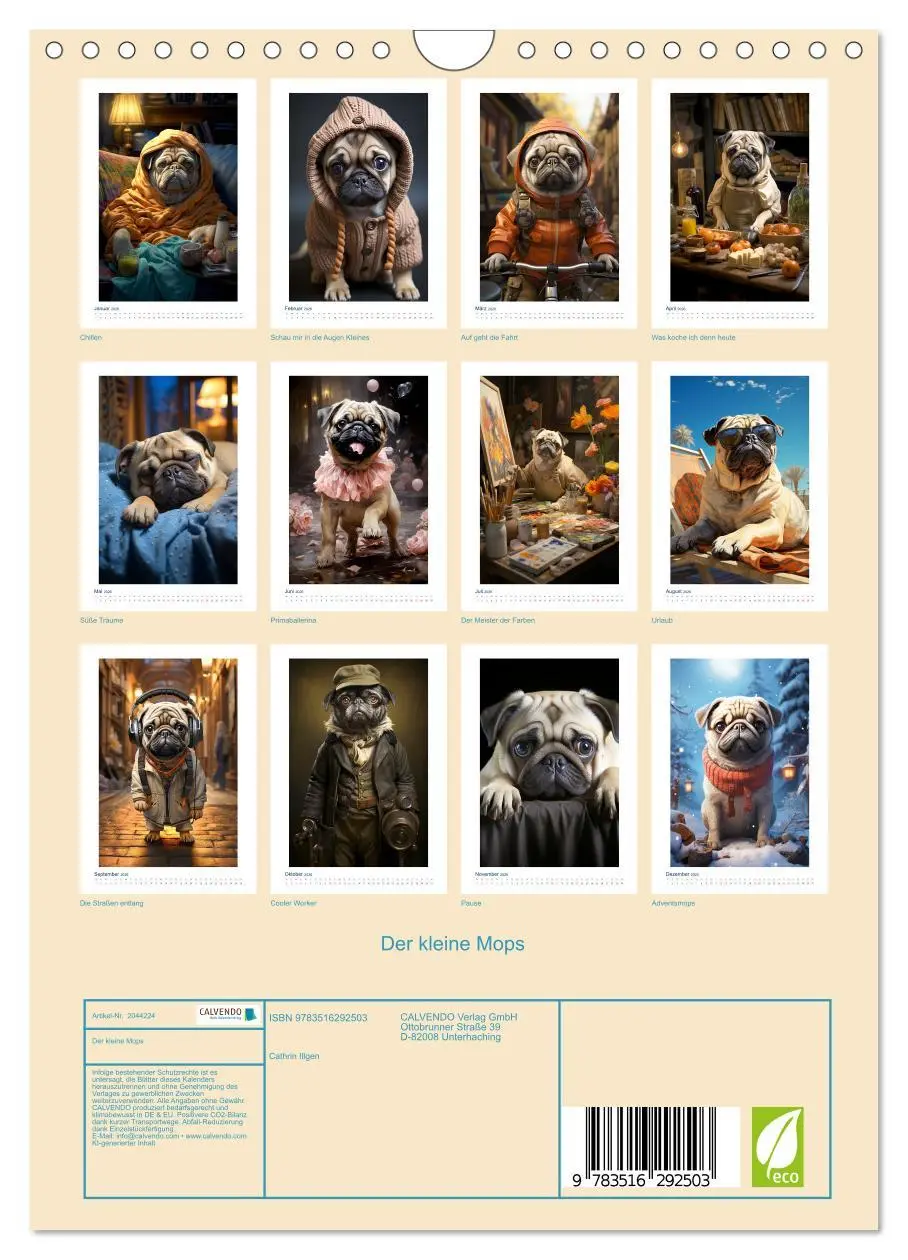 Bild: 9783516292503 | Der kleine Mops (Wandkalender 2026 DIN A4 hoch), CALVENDO...