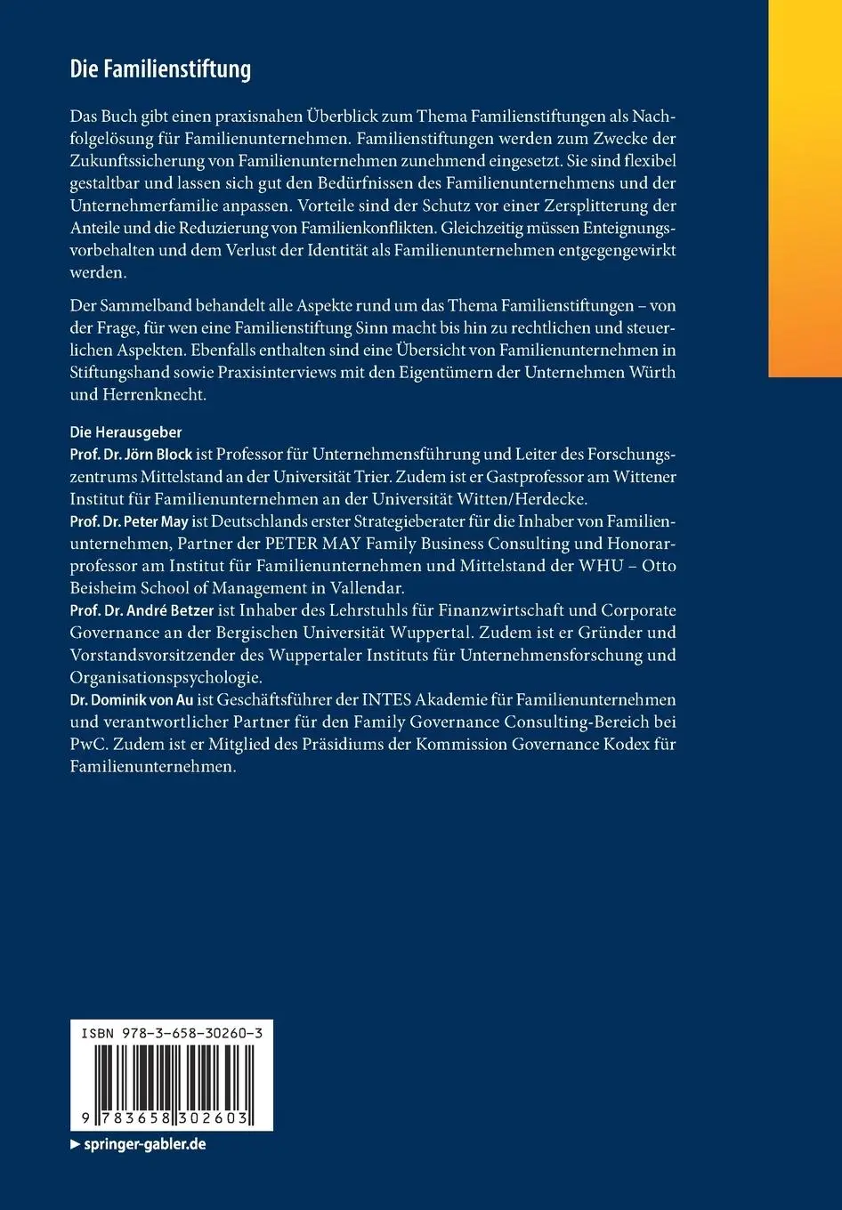 Rückseite: 9783658302603 | Die Familienstiftung | Jörn Block (u. a.) | Taschenbuch | XII | 2020