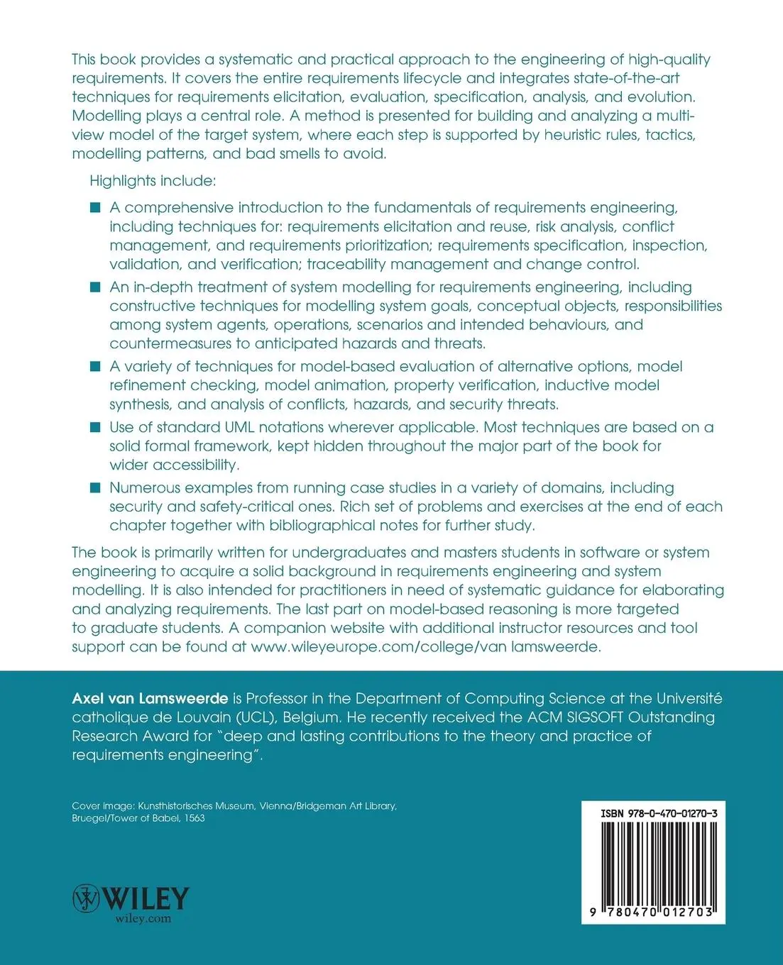 Rückseite: 9780470012703 | Requirements Engineering | Axel van Lamsweerde | Taschenbuch | 2009