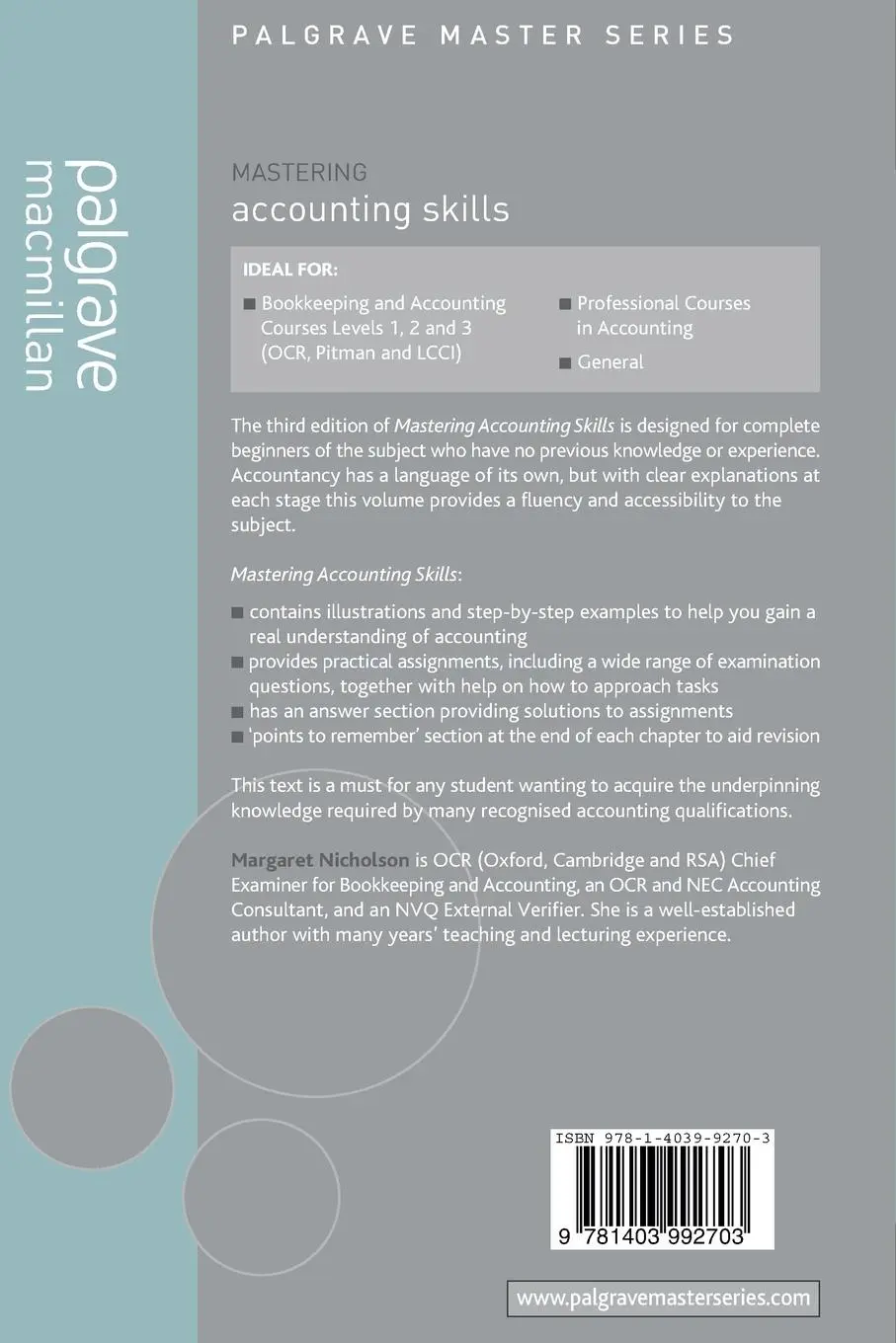 Rückseite: 9781403992703 | Mastering Accounting Skills | Margaret Nicholson | Taschenbuch | 2006