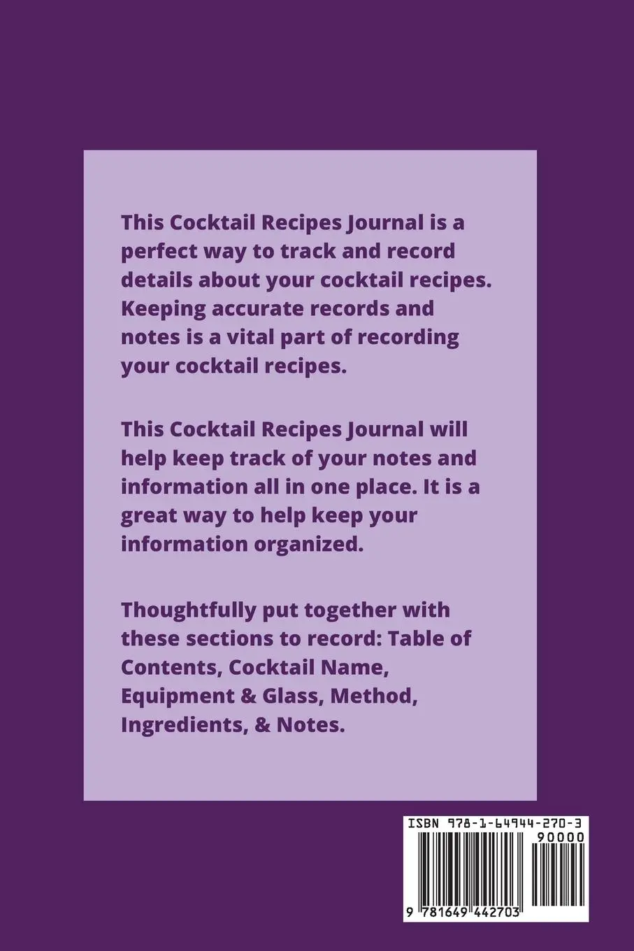 Rückseite: 9781649442703 | Cocktail Recipes Journal | Amy Newton | Taschenbuch | Englisch | 2020