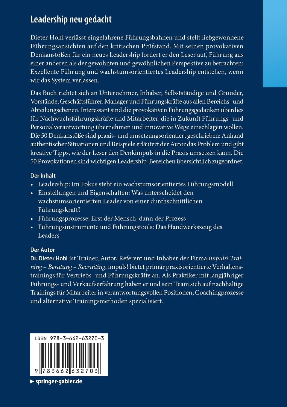 Rückseite: 9783662632703 | Leadership neu gedacht | Dieter Hohl | Taschenbuch | Paperback | xxvi