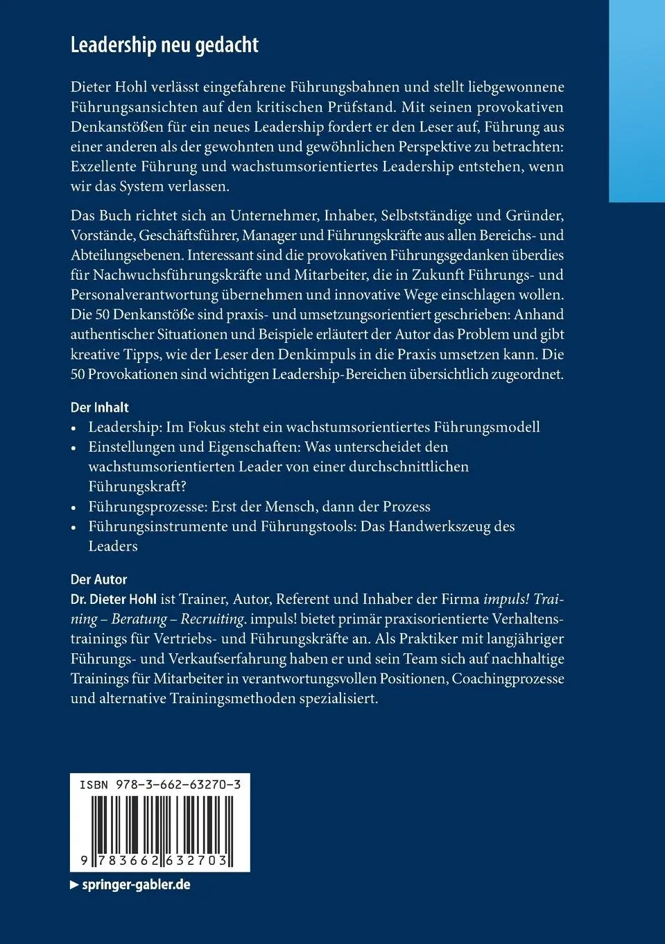 Rückseite: 9783662632703 | Leadership neu gedacht | Dieter Hohl | Taschenbuch | Paperback | xxvi