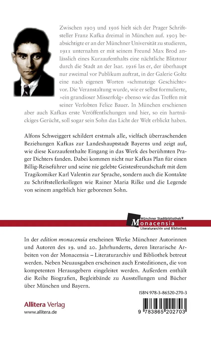 Rückseite: 9783865202703 | Franz Kafka in München | Zwischen Leuchten und Finsternis | Buch