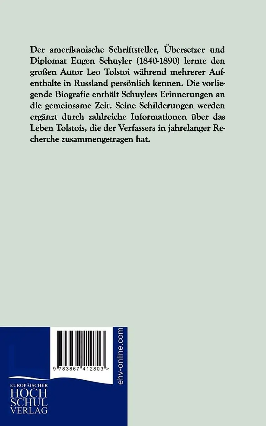 Rückseite: 9783867412803 | Erinnerungen an den Grafen Leo Tolstoi | Eugen Schuyler | Taschenbuch