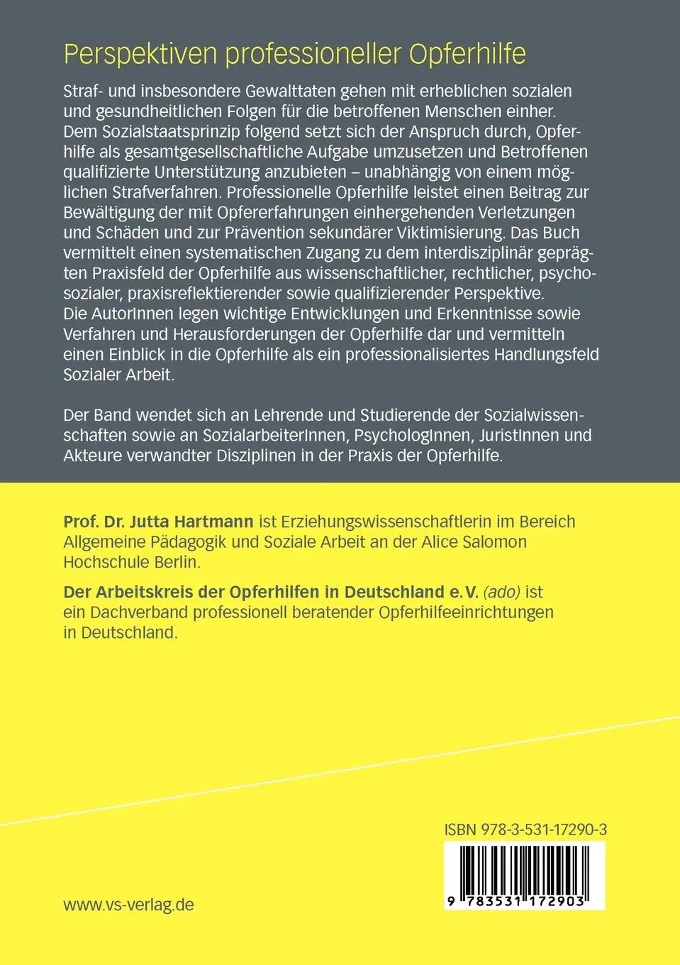 Rückseite: 9783531172903 | Perspektiven professioneller Opferhilfe | Opferhilfen (u. a.) | Buch