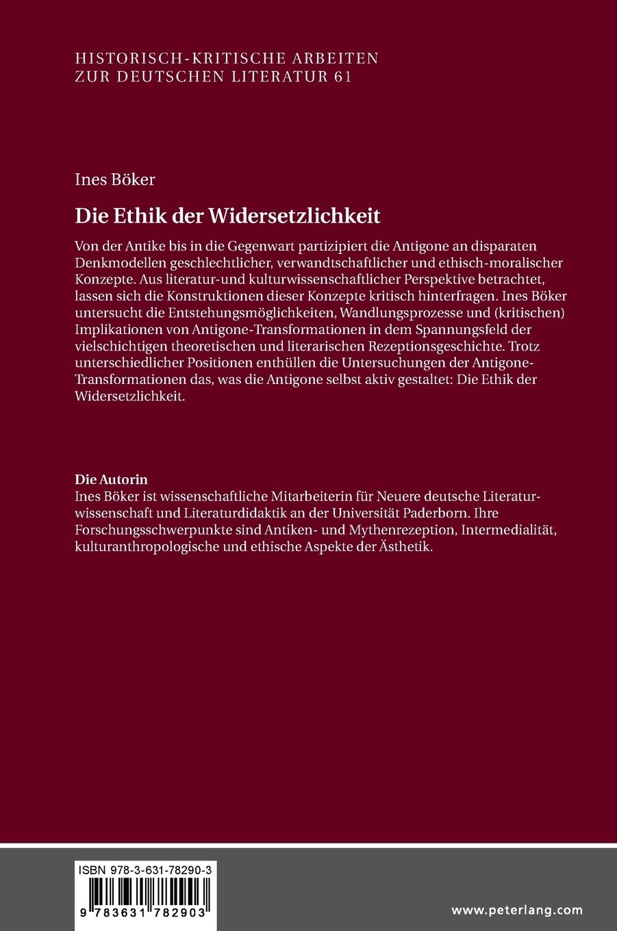 Rückseite: 9783631782903 | Die Ethik der Widersetzlichkeit | Ines Böker | Buch | Gebunden | 2019