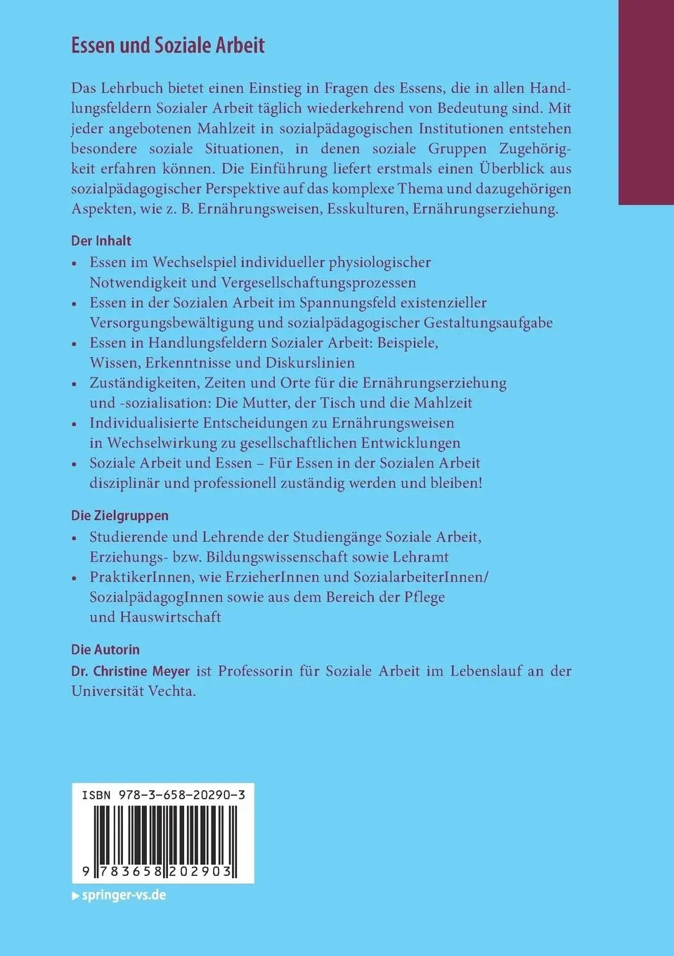 Rückseite: 9783658202903 | Essen und Soziale Arbeit | Eine Einführung | Christine Meyer | Buch