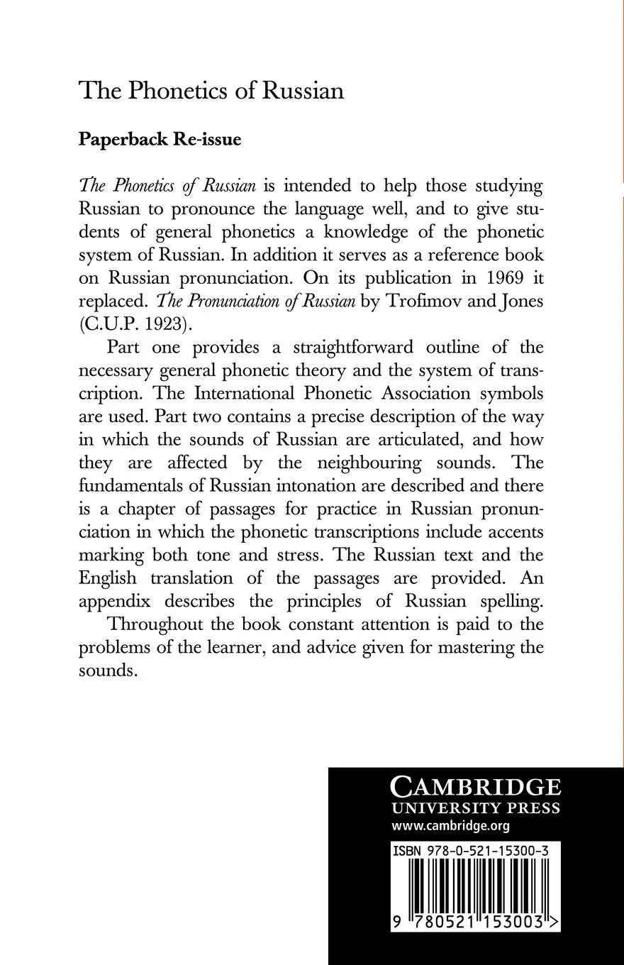 Rückseite: 9780521153003 | The Phonetics of Russian | Daniel Jones (u. a.) | Taschenbuch | 2010