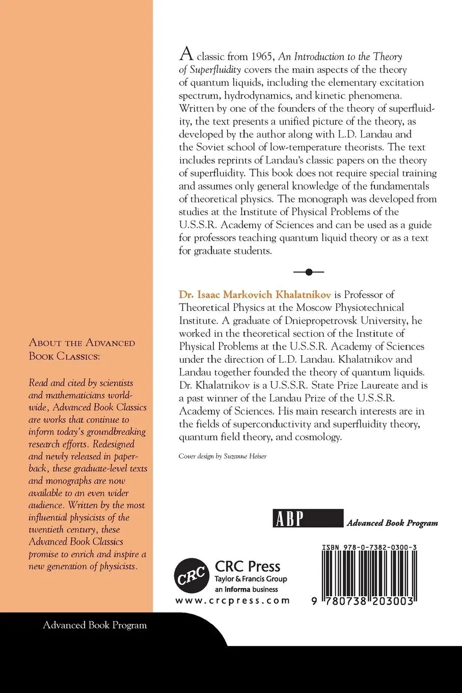 Rückseite: 9780738203003 | An Introduction To The Theory Of Superfluidity | Isaac M. Khalatnikov