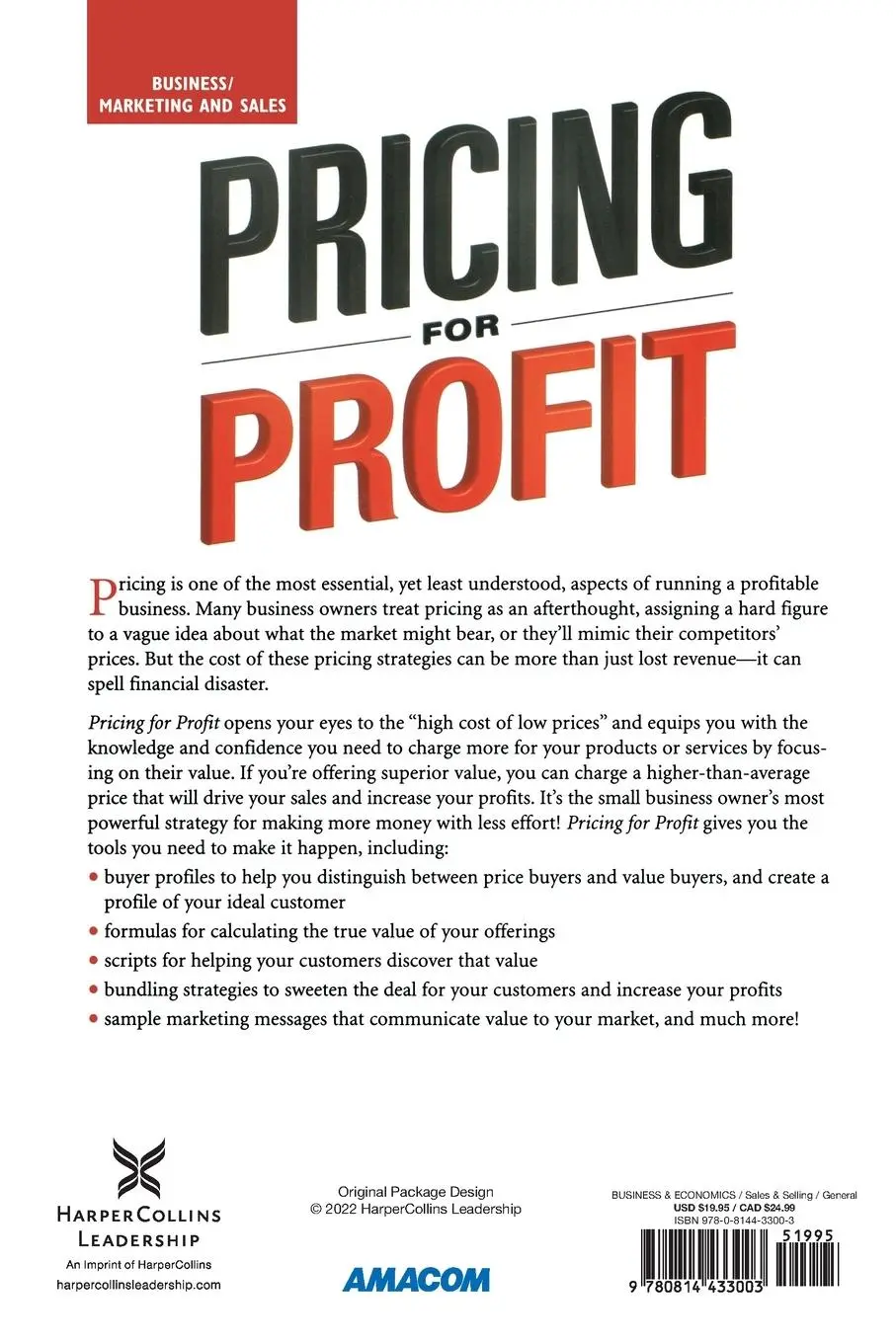 Rückseite: 9780814433003 | Pricing for Profit | Dale Furtwengler | Taschenbuch | Englisch | 2012