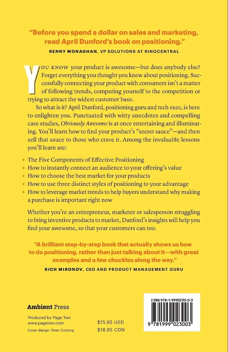 Rückseite: 9781999023003 | Obviously Awesome | April Dunford | Taschenbuch | Englisch | 2019