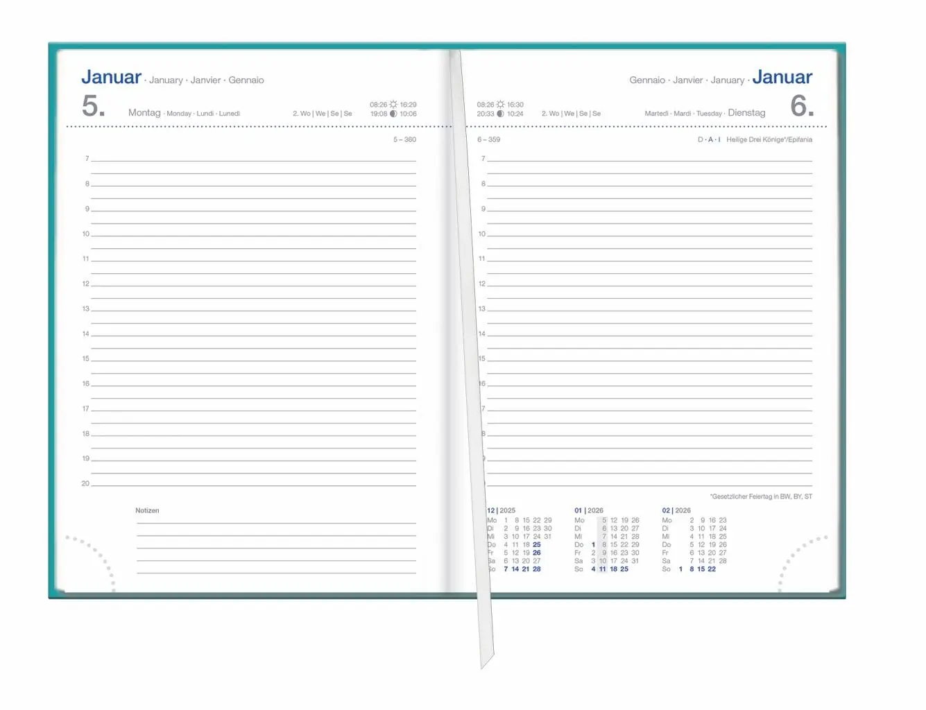 Bild: 9783756413003 | Tages-Cheftimer A6, petrol 2026 | Heye | Buch | Bürokalender Heye