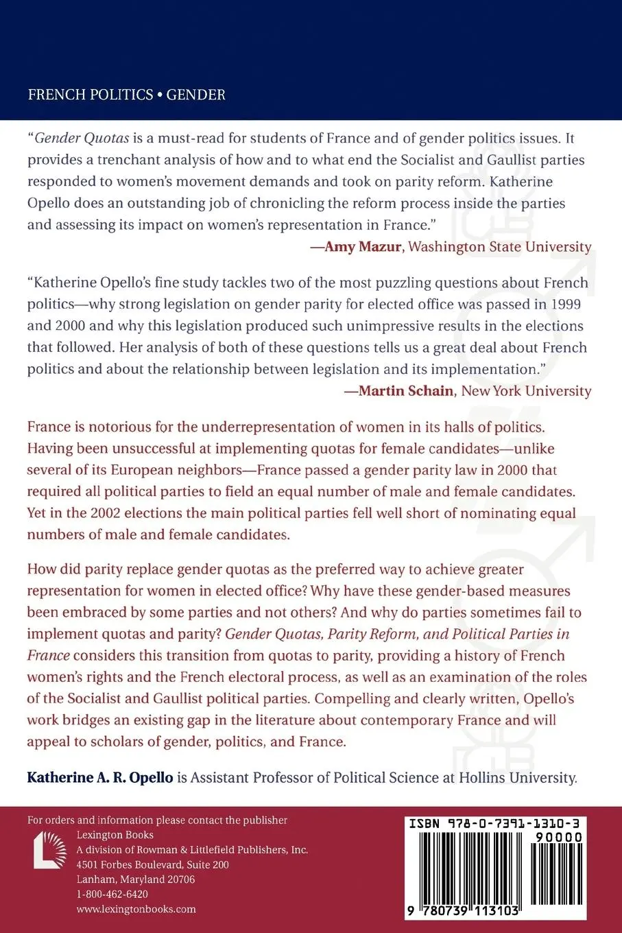 Rückseite: 9780739113103 | Gender Quotas, Parity Reform, and Political Parties in France | Opello