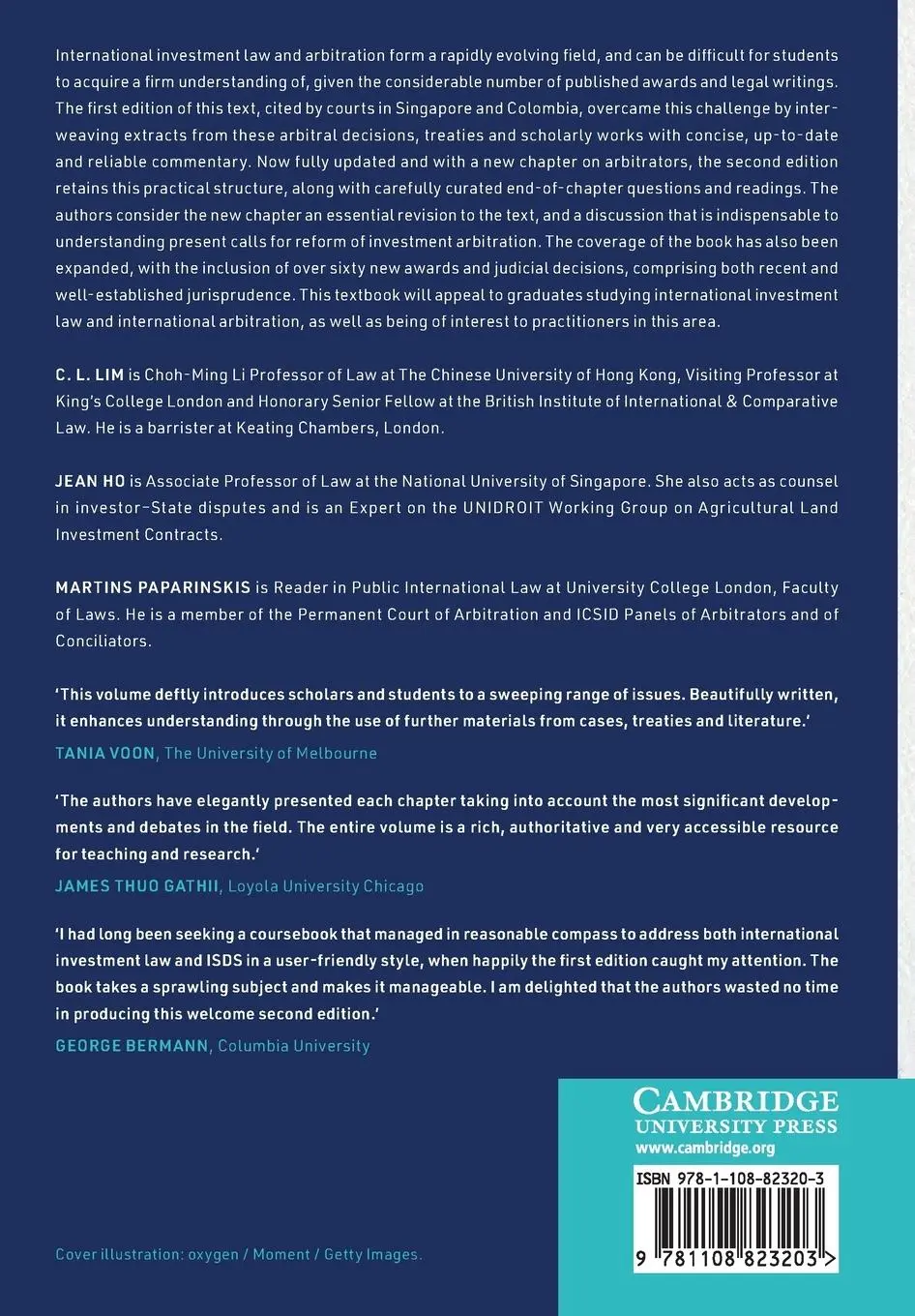 Rückseite: 9781108823203 | International Investment Law and Arbitration | C. L. Lim (u. a.)