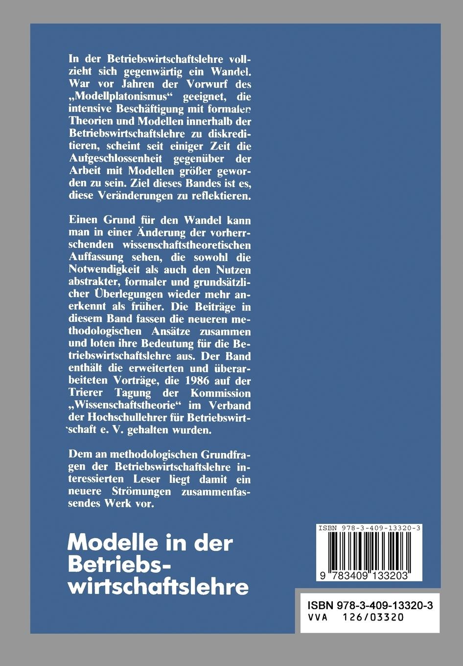 Rückseite: 9783409133203 | Modelle in der Betriebswirtschaftslehre | Gabriel Schor (u. a.) | Buch
