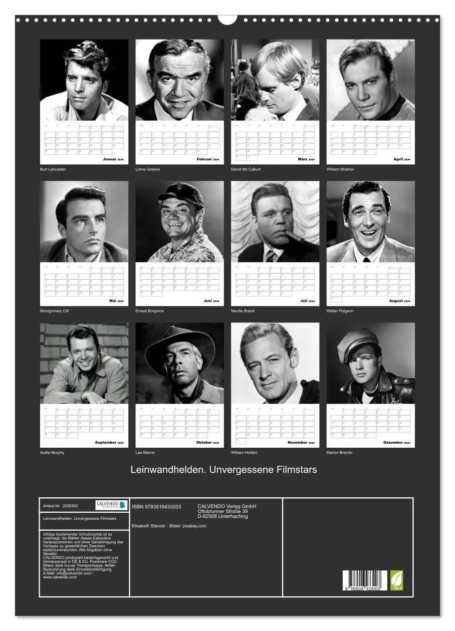 Bild: 9783516433203 | Leinwandhelden. Unvergessene Filmstars (Wandkalender 2026 DIN A2...